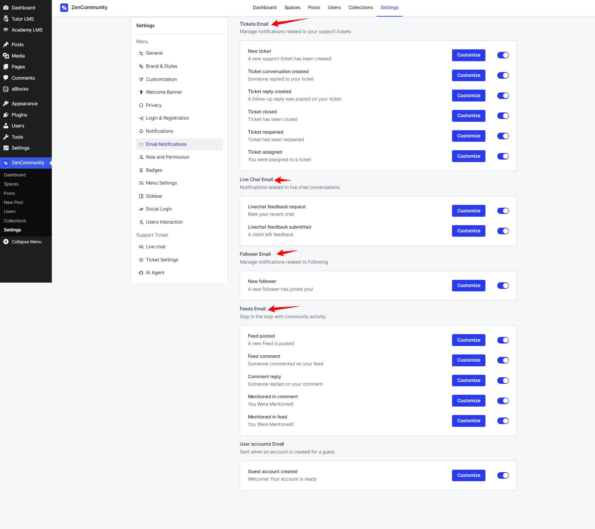 Customize Ticket Emails and Feed Emails