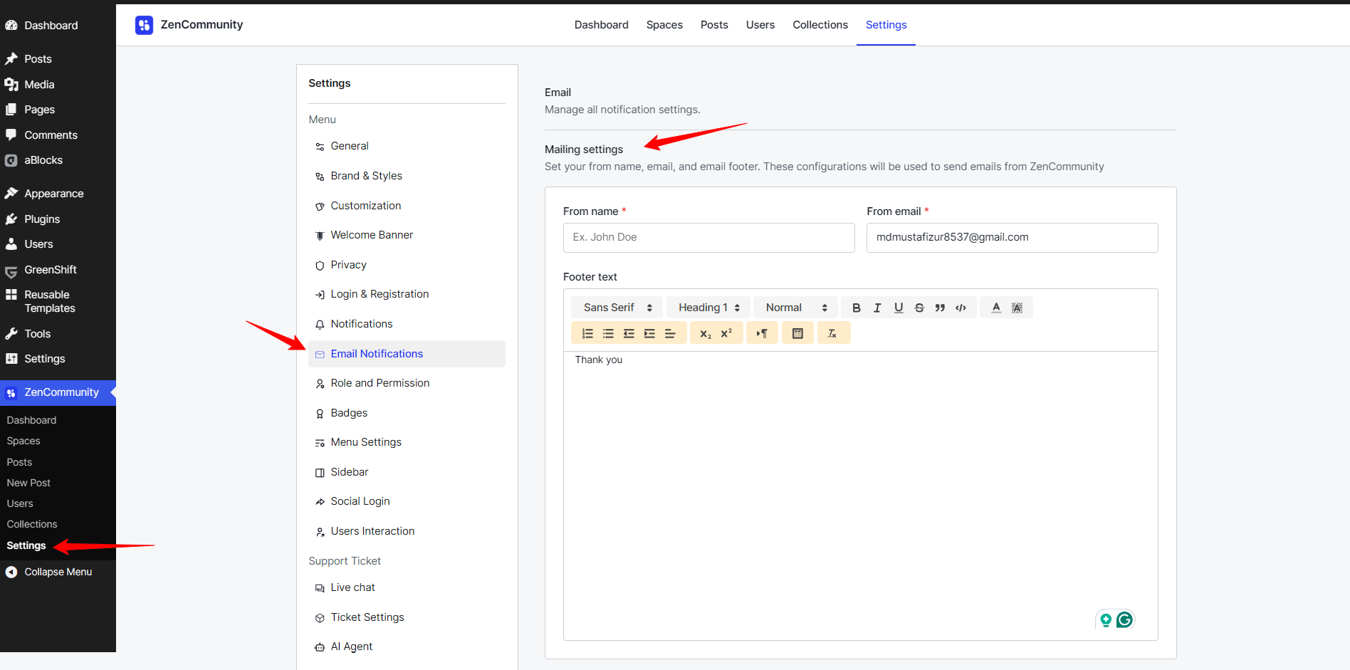 Customize Email Settings
