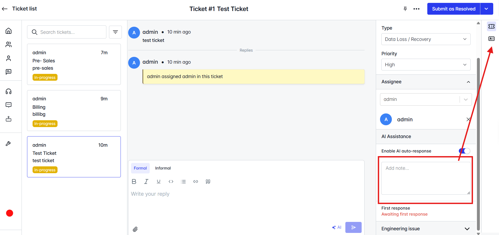 Adding Notes to a Ticket Adding Notes to a Ticket