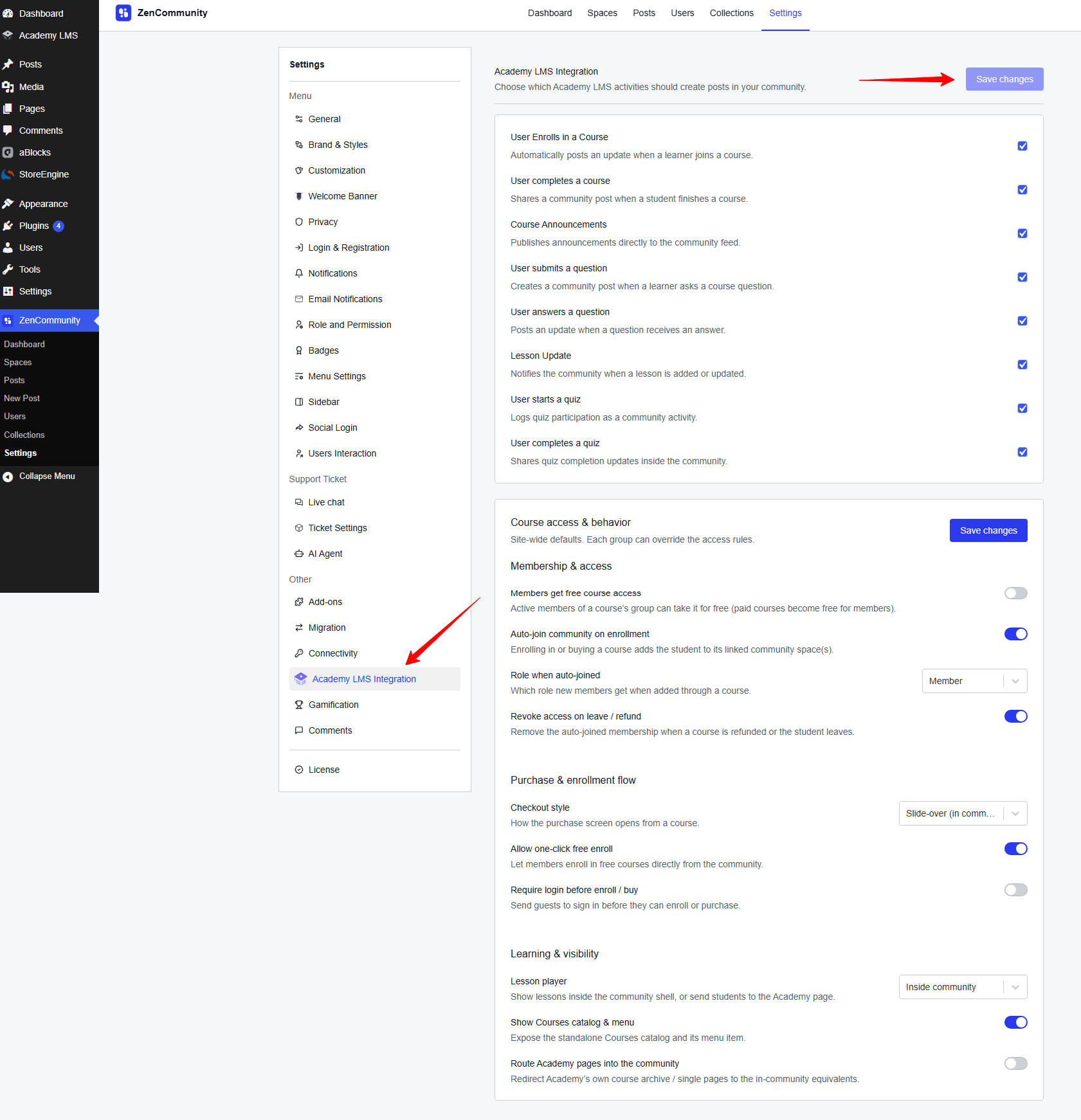 Configure Academy LMS Events from the ZenCommunity Platform