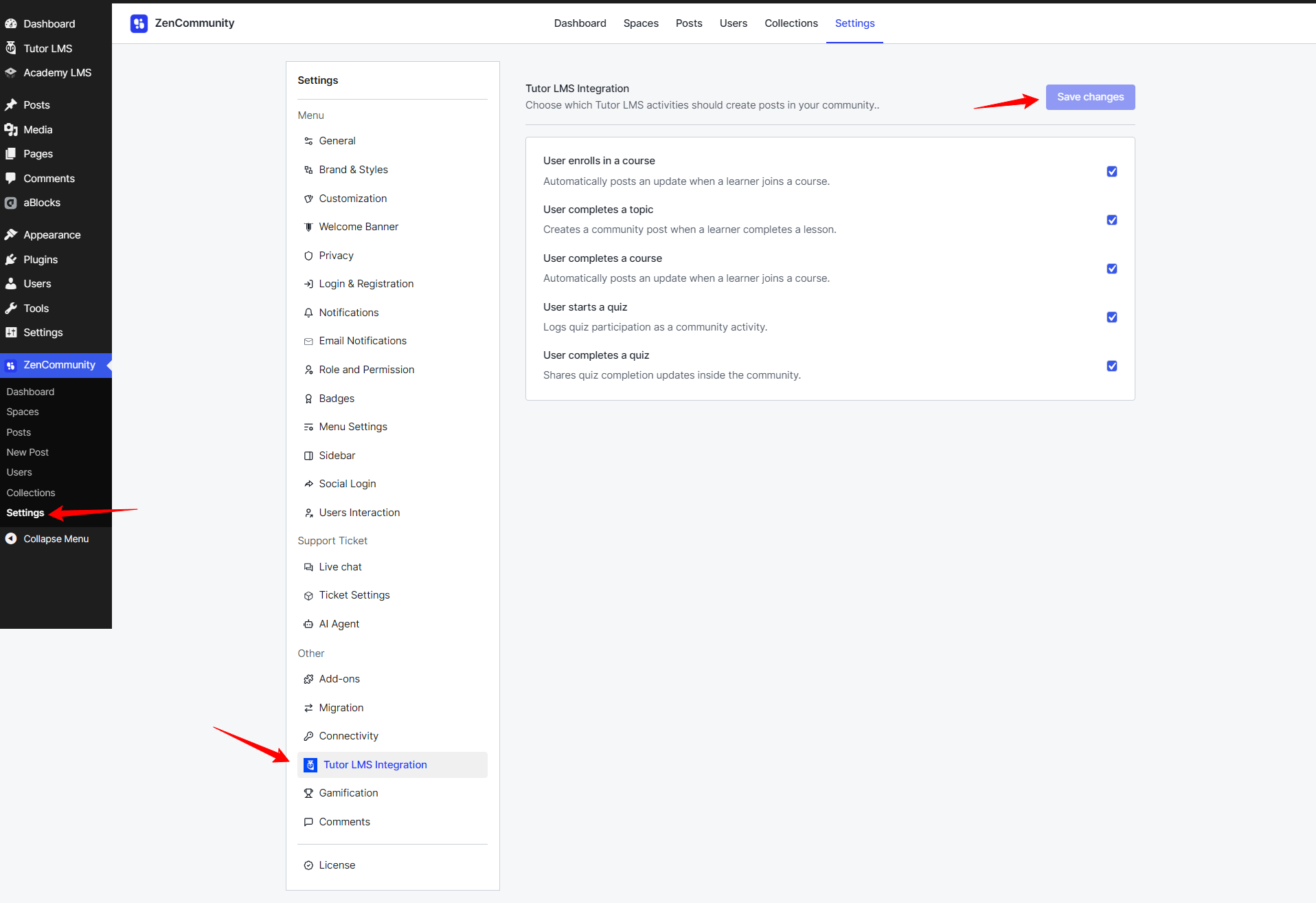 Configure Tutor LMS Events from the ZenCommunity Platform