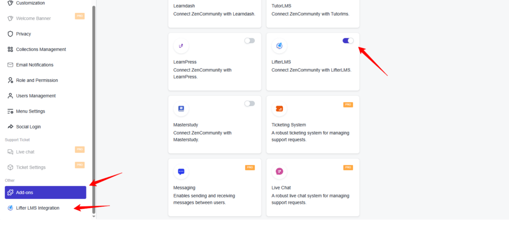 Activate the LifterLMS Add-on in ZenCommunity