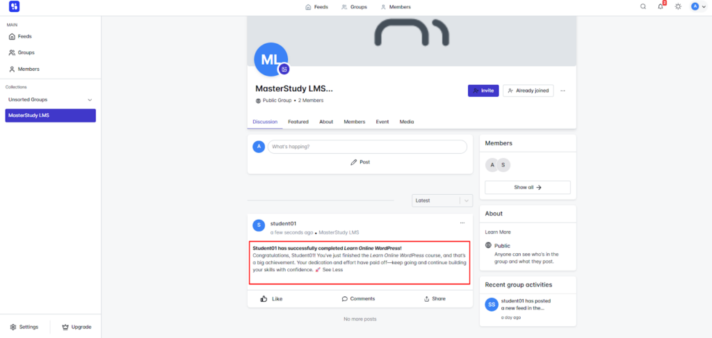 MasterStudy LMS Group post