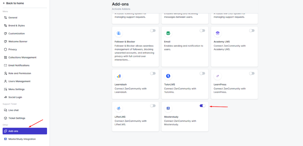 Enable the MasterStudy LMS Add-ons