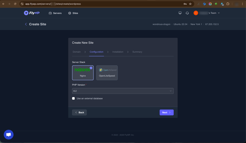Create New Site