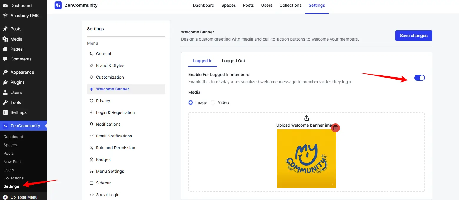 Welcome Banner Settings Welcome Banner Settings