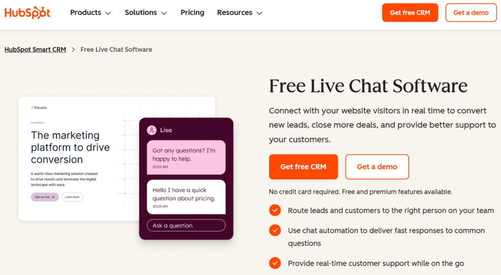 HubSpot Live Chat 