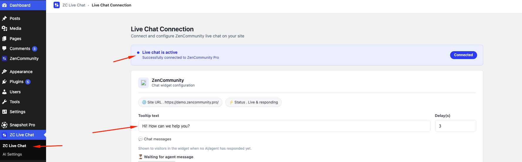 Live Chat settings Live Chat settings