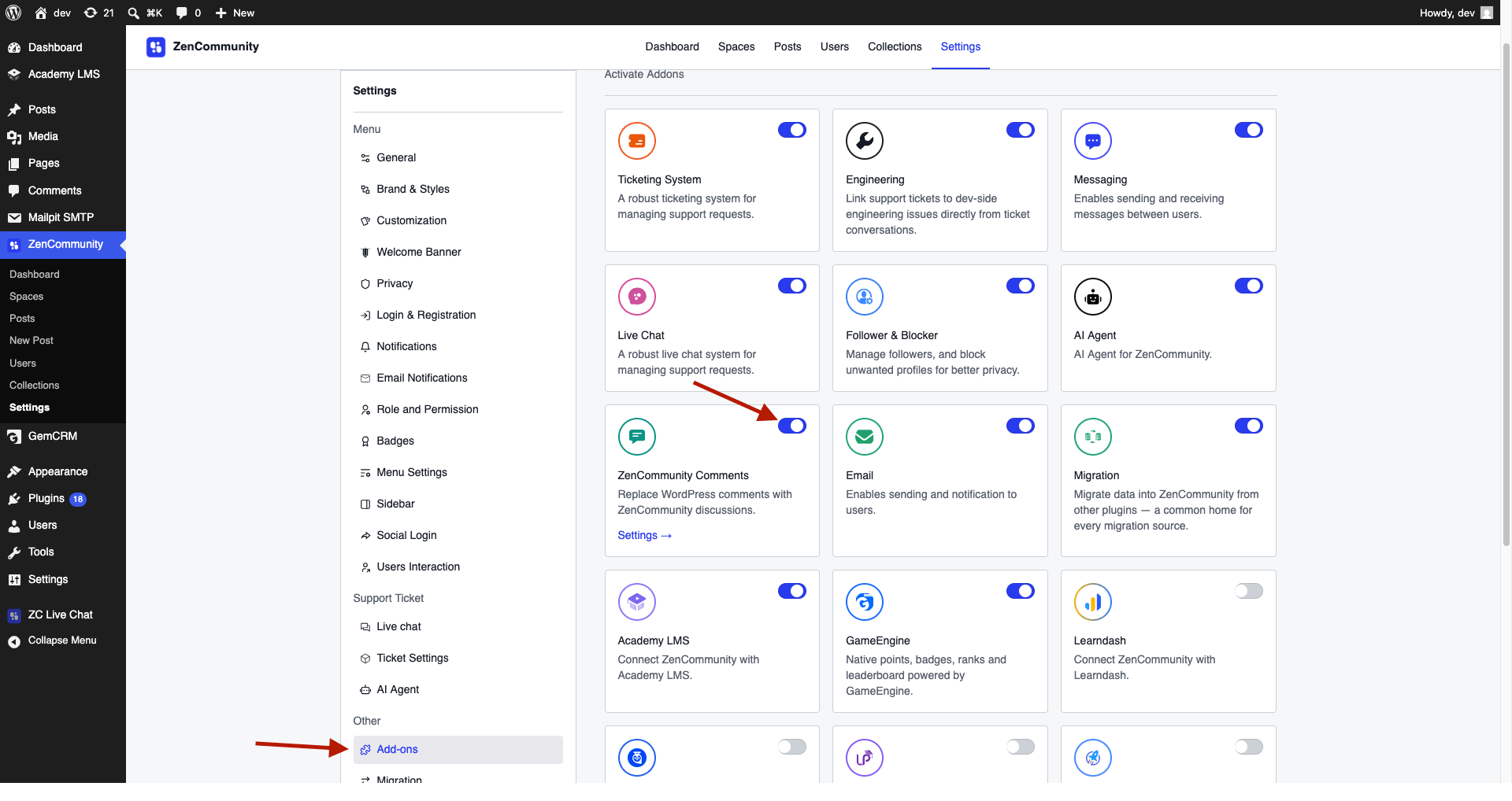 Enable ZenCommunity Comments Addon Settings Enable ZenCommunity Comments Addon Settings