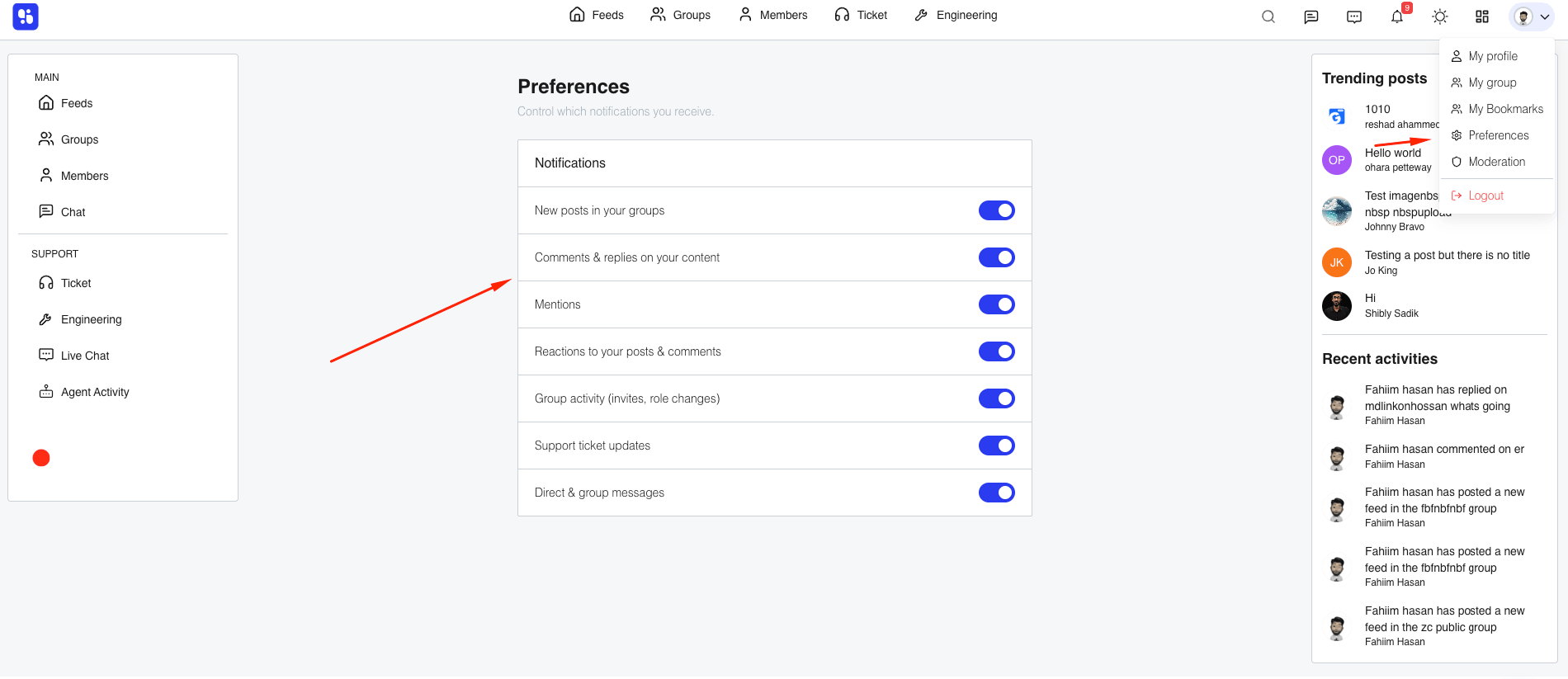 Notification preferences