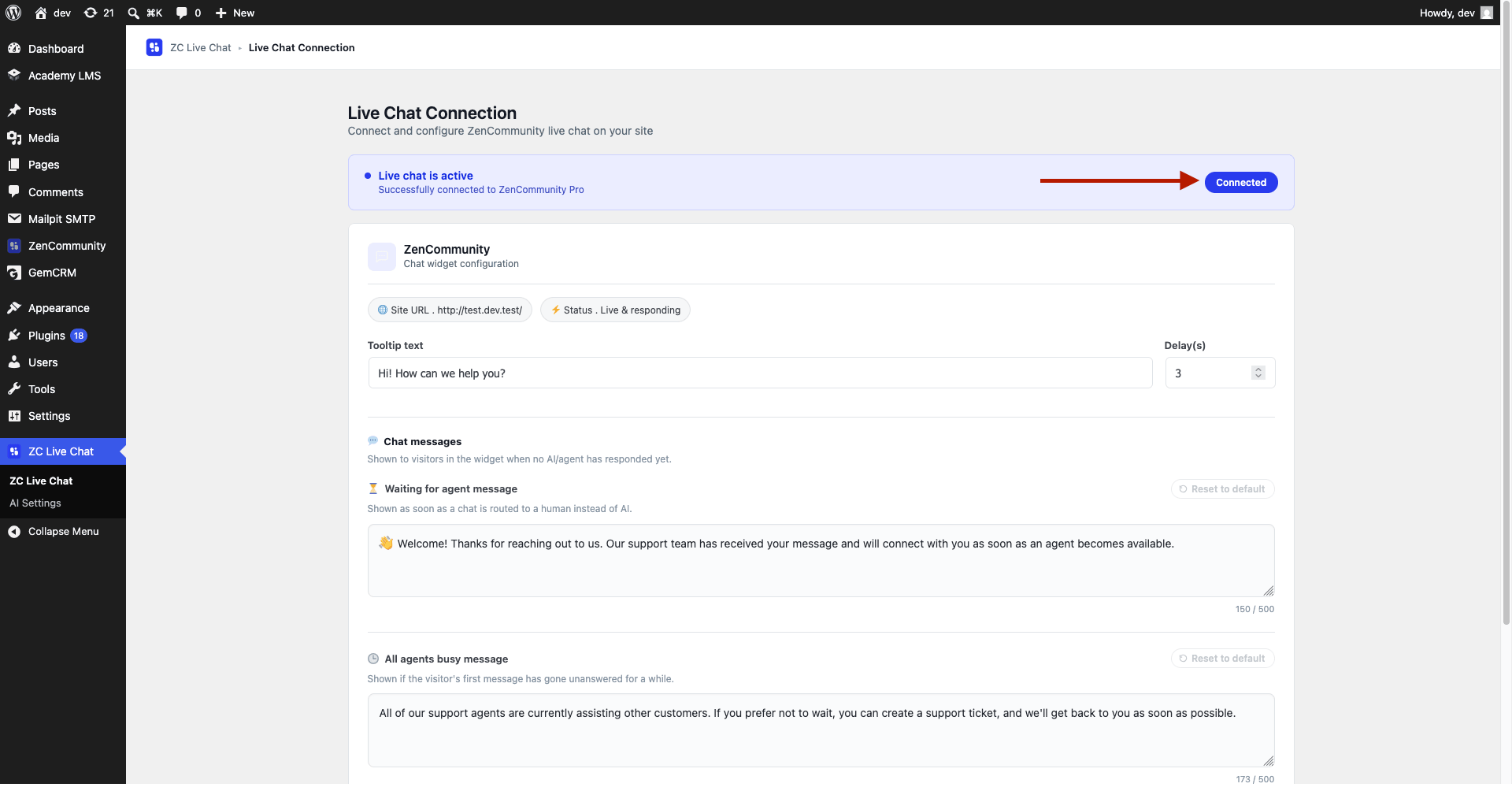 ZenCommunity, with the live chat status marked ZenCommunity, with the live chat status marked