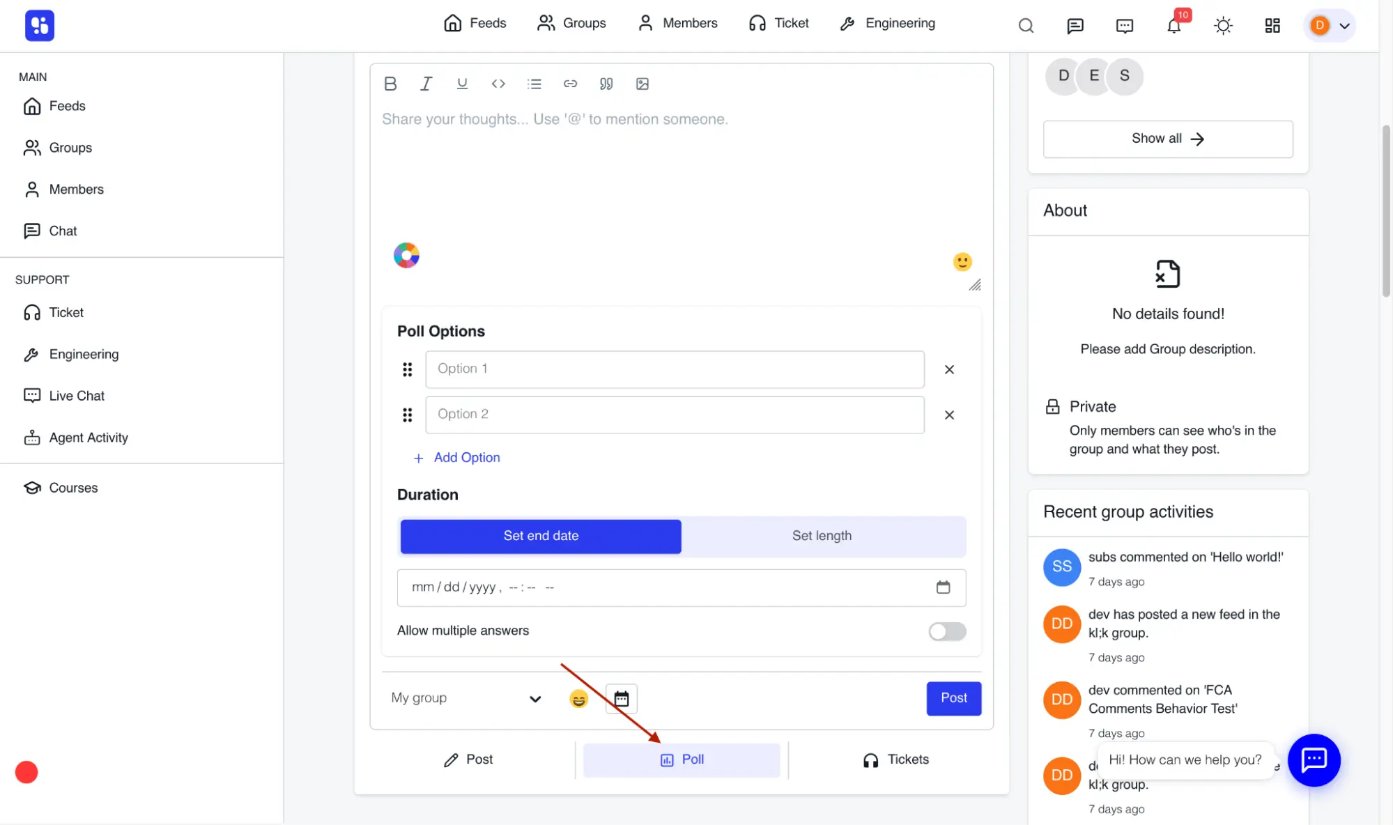  Poll creation page in a community group.