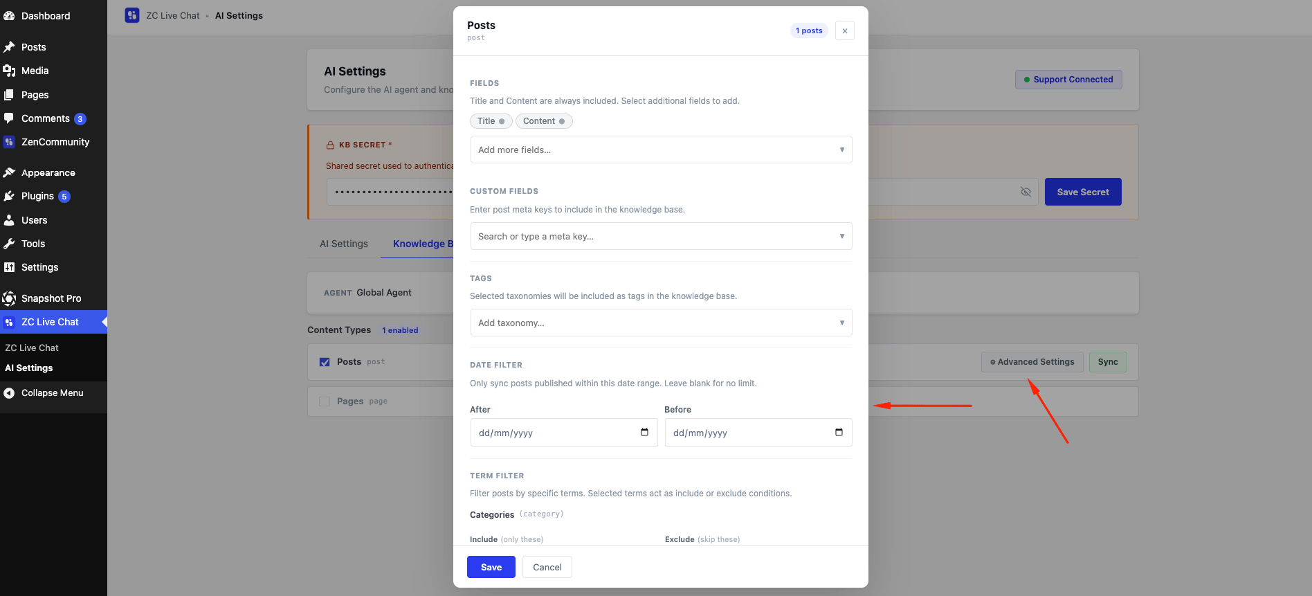 AI Knowledge Base Date and Term Filter Settings AI Knowledge Base Date and Term Filter Settings