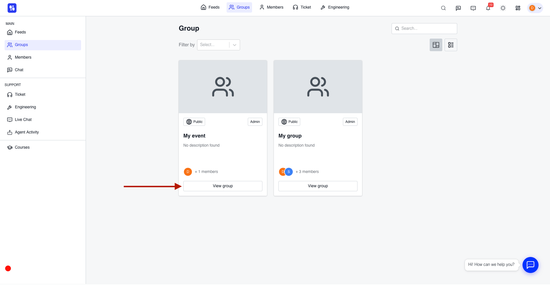 ZenCommunity Groups page showing the View group button.