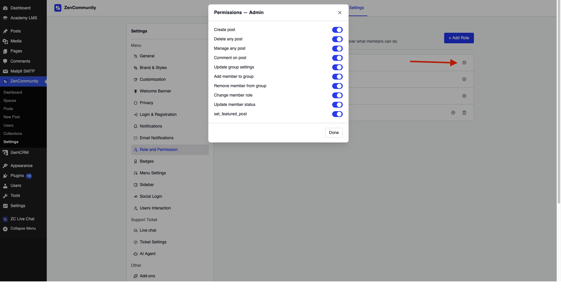 settings with toggles enabled.