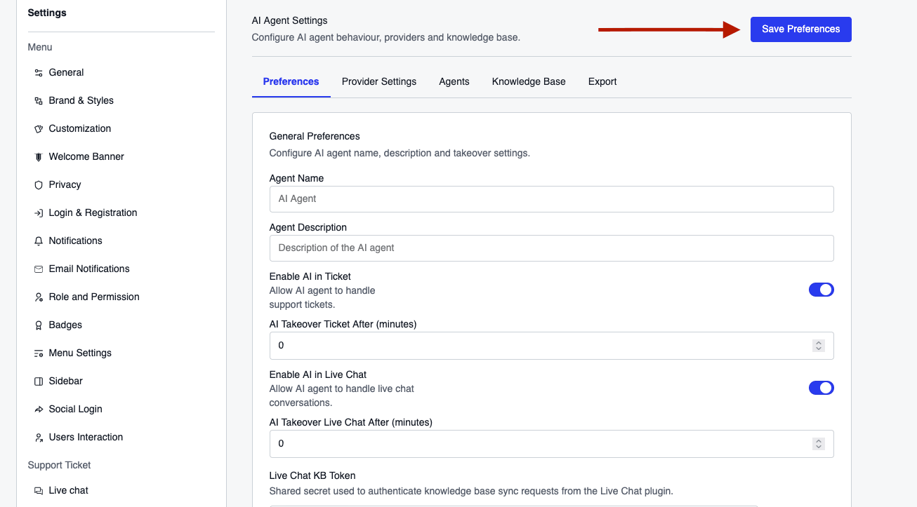 settings with Save Preferences highlighted. settings with Save Preferences highlighted.