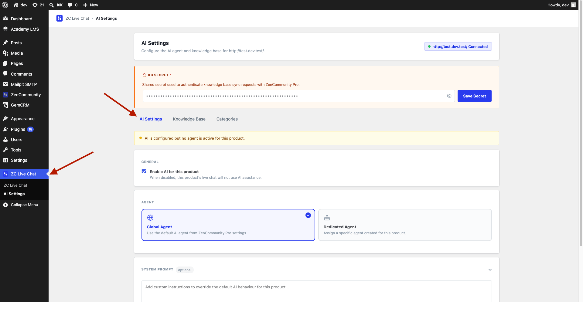 WordPress AI Settings page showing AI configuration options.” WordPress AI Settings page showing AI configuration options.”